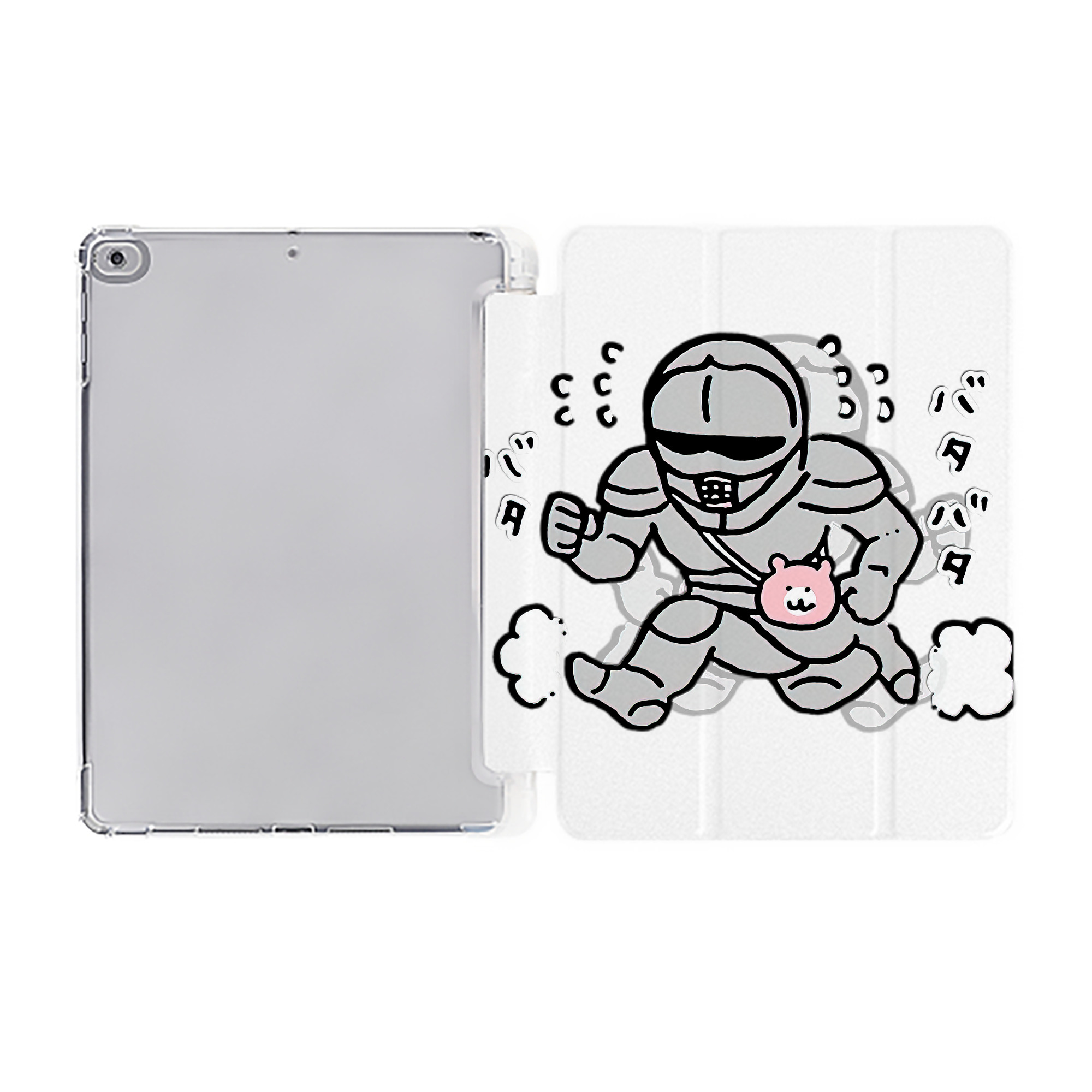 （画像用） ちいかわ 労働の鎧さん Chii-kawa Mr. Armor of Labor IPad ケース ペン収納付き 三つ折りスタンド PUレザー×シリコン 対応機種9.5/10.5/10.9インチ